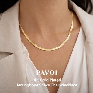 PAVOI 14K Gold Plated Herringbone Chain Necklace Adjustable Snake Chain
